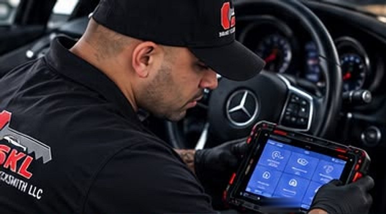 Technician programming a key with an Autel scan tool